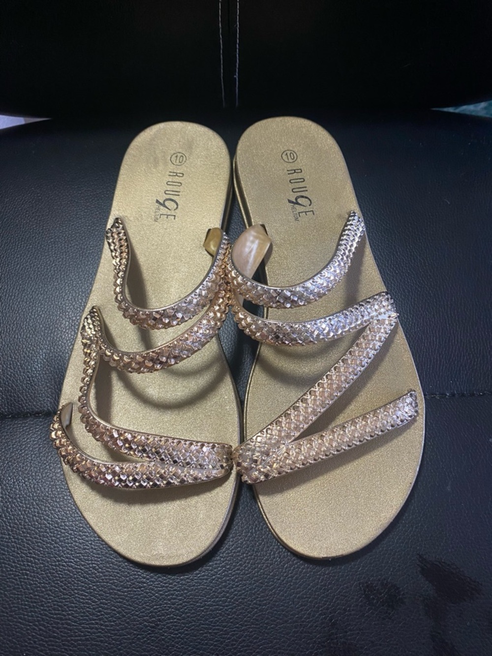 Rouge Helium Women’s Gold Strappy Slide Sandals Size 10